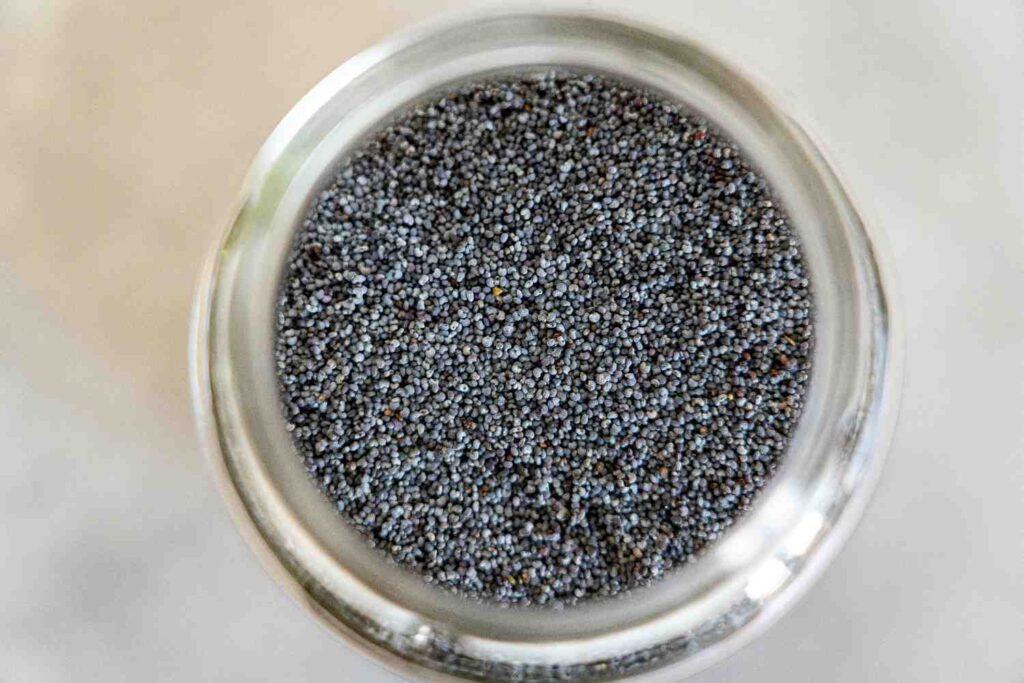 A bowl of chia seeds which are rich in fibre, omega-3 fatty acids, and antioxidants.
