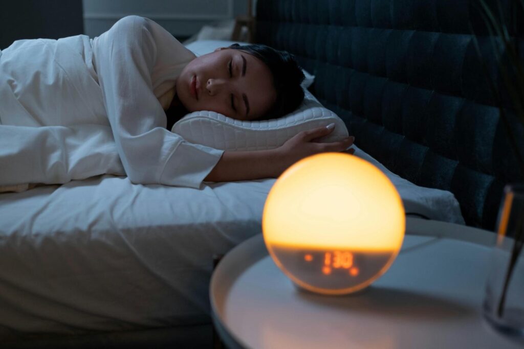 person using a bedtime clock